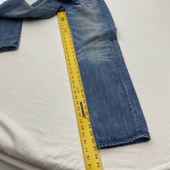 7 For All Mankind Jeans Mens 34x31 Blue Slimmy Straight Fit Denim Whiskered - Picture 6 of 11